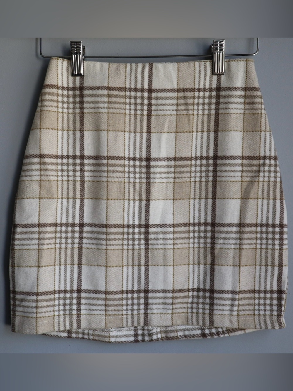 Cream and Brown Plaid Mini Skirt